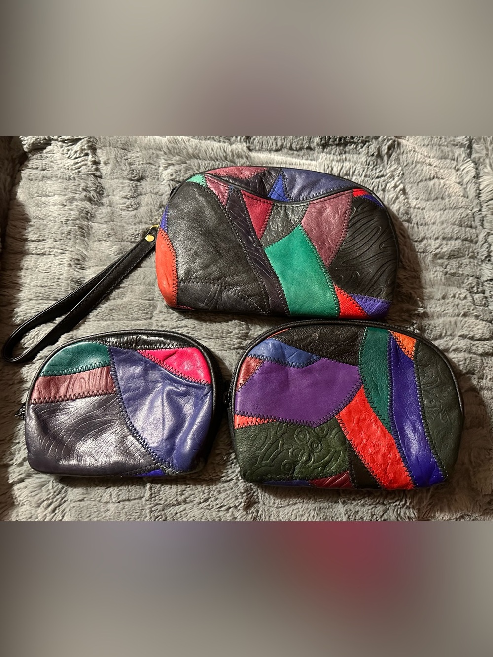 Vintage Allan Edward Studio Imports Patchwork Leather 3 Piece Wristlet Set